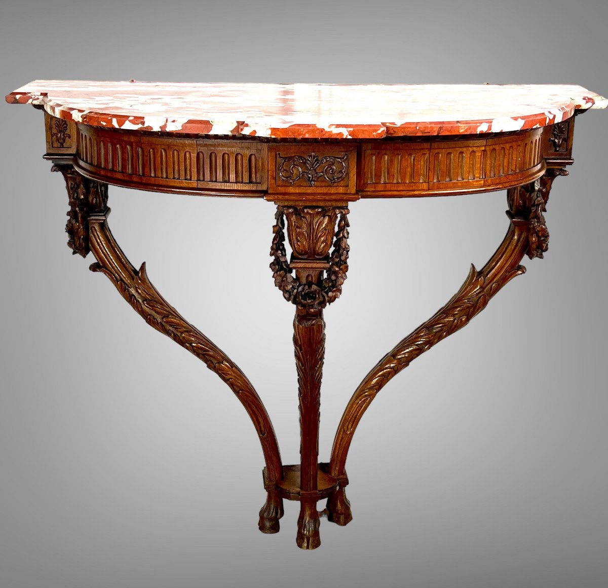 19th Century Console In Carved Oak Louis XVI Style With A Marble Top-photo-3