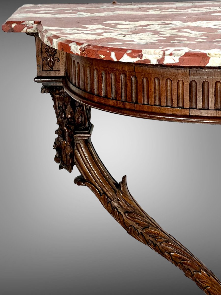 19th Century Console In Carved Oak Louis XVI Style With A Marble Top-photo-3