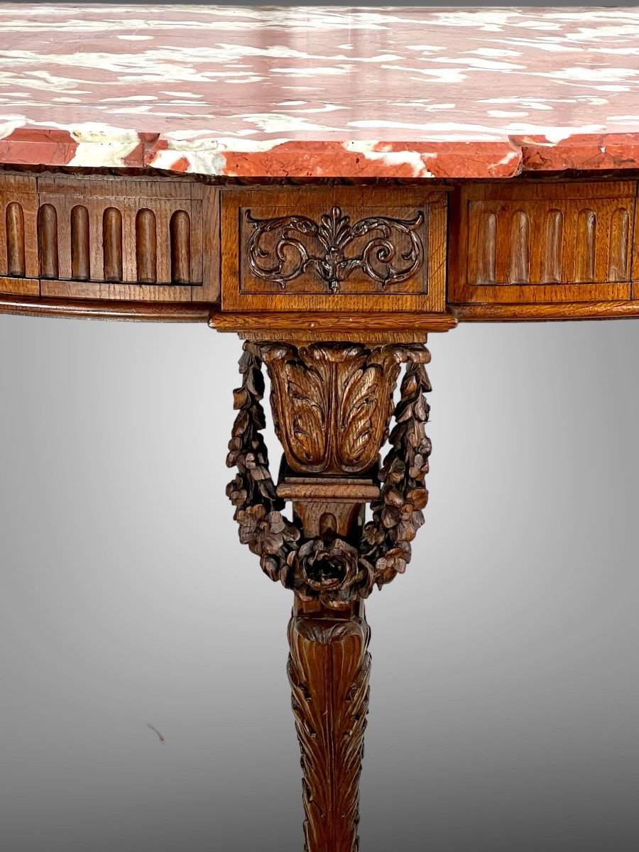 19th Century Console In Carved Oak Louis XVI Style With A Marble Top-photo-6