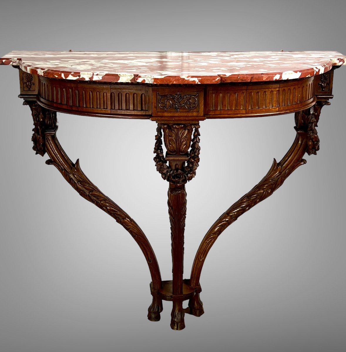 19th Century Console In Carved Oak Louis XVI Style With A Marble Top