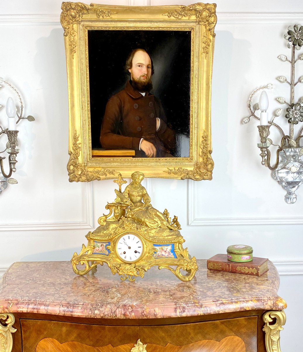 Table / Painting / Oil On Wood Of The 19th Century "portrait Of A Man" Well Framed-photo-3