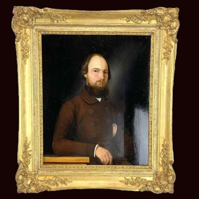 Table / Painting / Oil On Wood Of The 19th Century "portrait Of A Man" Well Framed