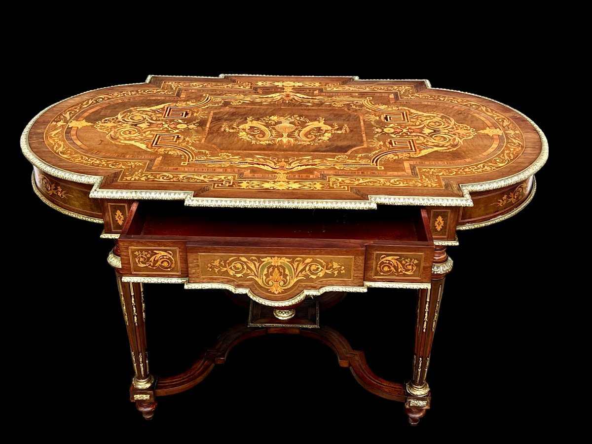 Middle Table Napoleon III Period With A Superb Marquetry Decorated With Bronze-photo-4