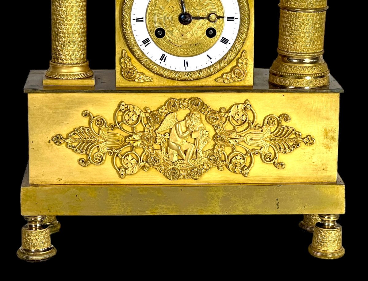 Empire Period Clock In Gilt Bronze Decorated With Eros Playing The Harp-photo-1