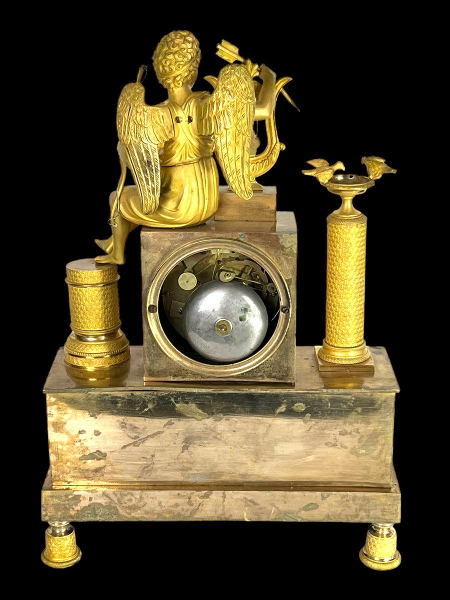 Empire Period Clock In Gilt Bronze Decorated With Eros Playing The Harp-photo-6