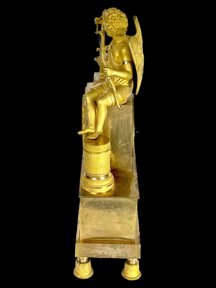 Empire Period Clock In Gilt Bronze Decorated With Eros Playing The Harp-photo-8