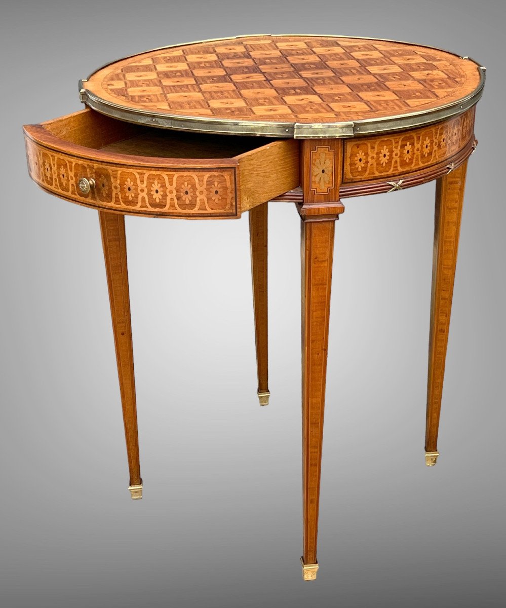 Salon Pedestal Stamped In Marquetry Decorated With Gilt Bronze Louis XVI Style