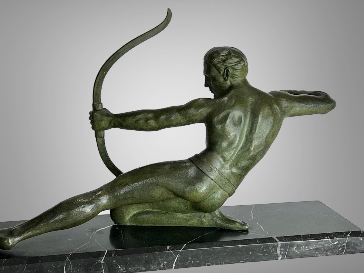 Bronze Sculpture Signed By Salvator. Melanie "the Archer" Art Deco Period-photo-1