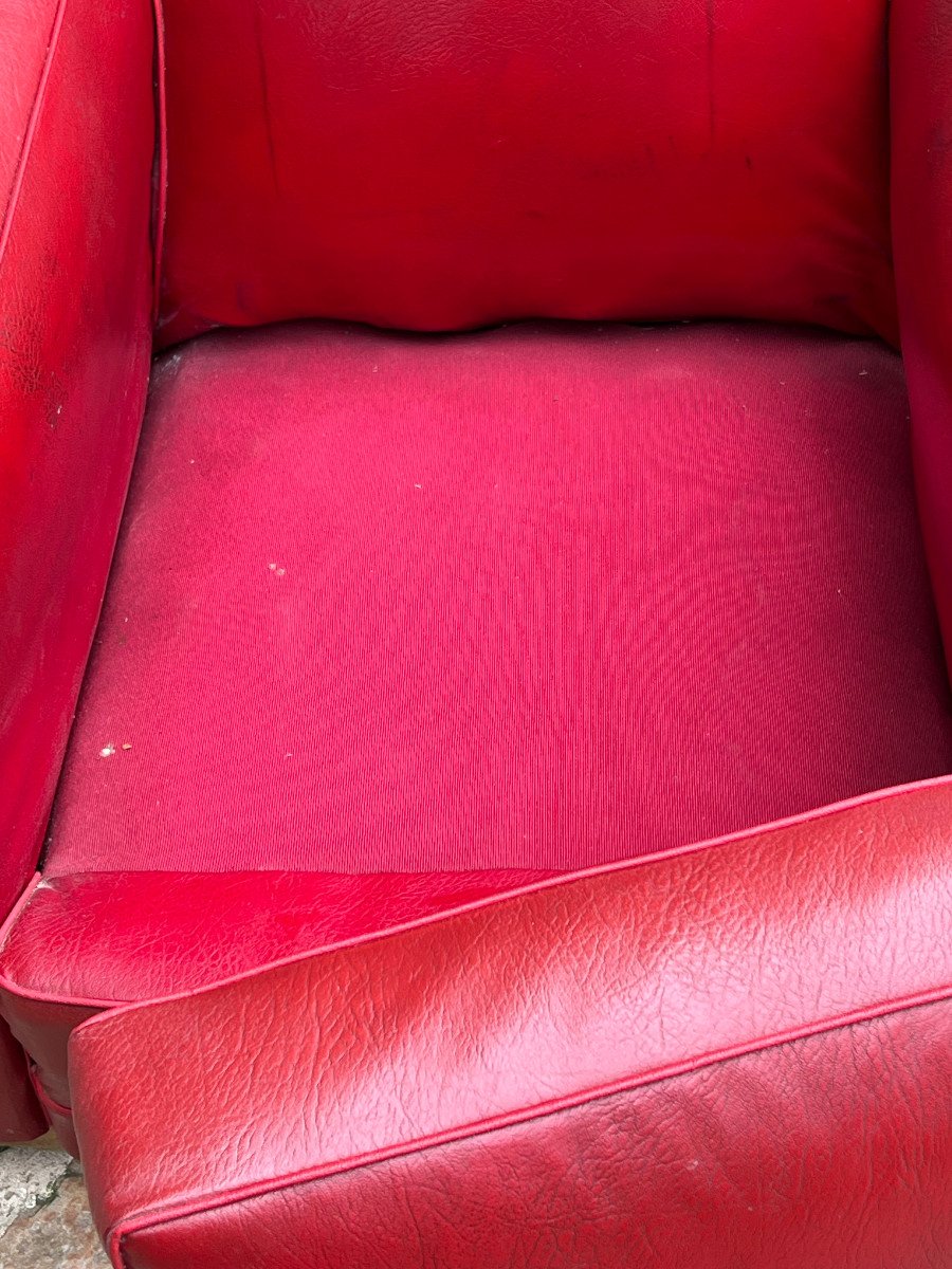 Authentic Club Armchair From The Years 1920/30 In Red Skai-photo-4