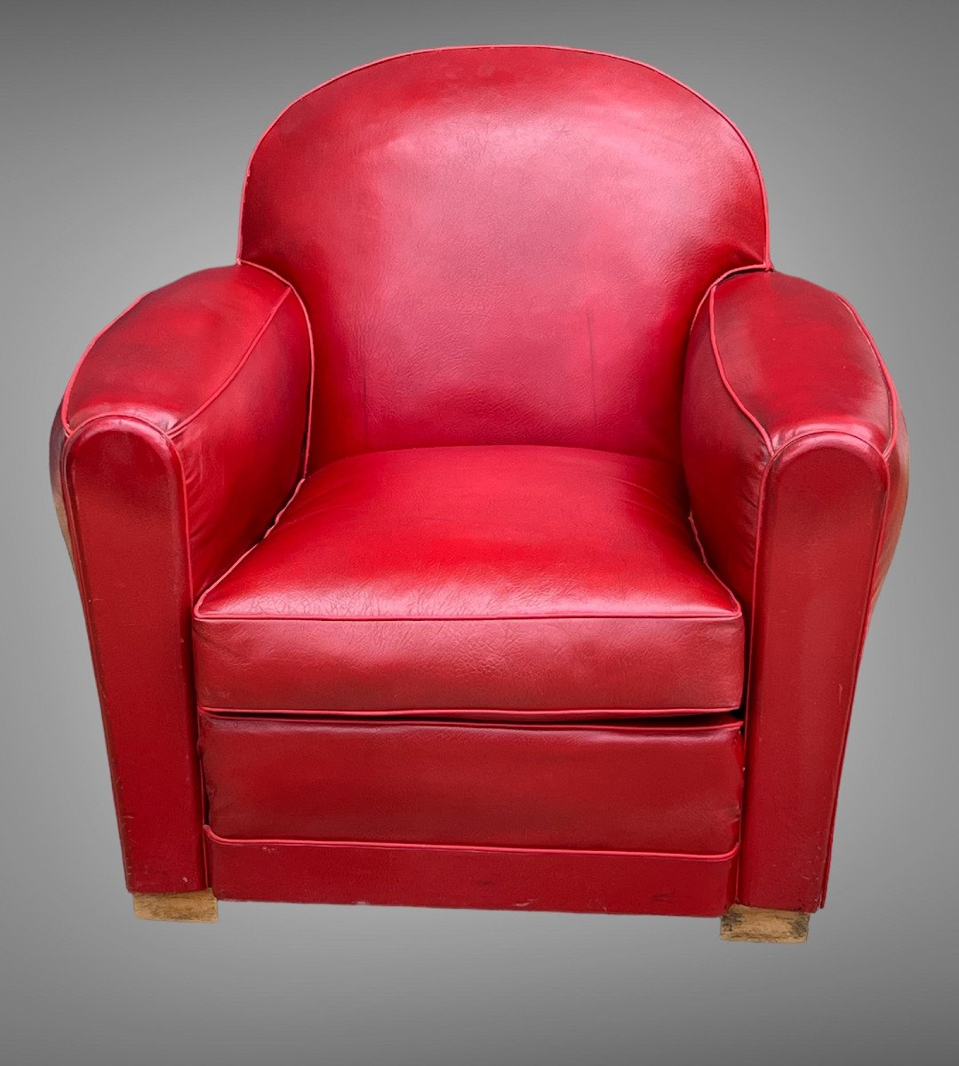 Authentic Club Armchair From The Years 1920/30 In Red Skai-photo-6