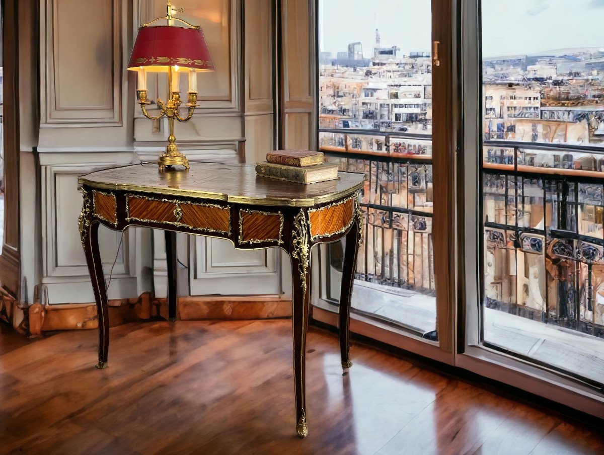 Marquetry Desk Decorated With Gilt Bronze Louis XV Style Napoleon III Period-photo-3