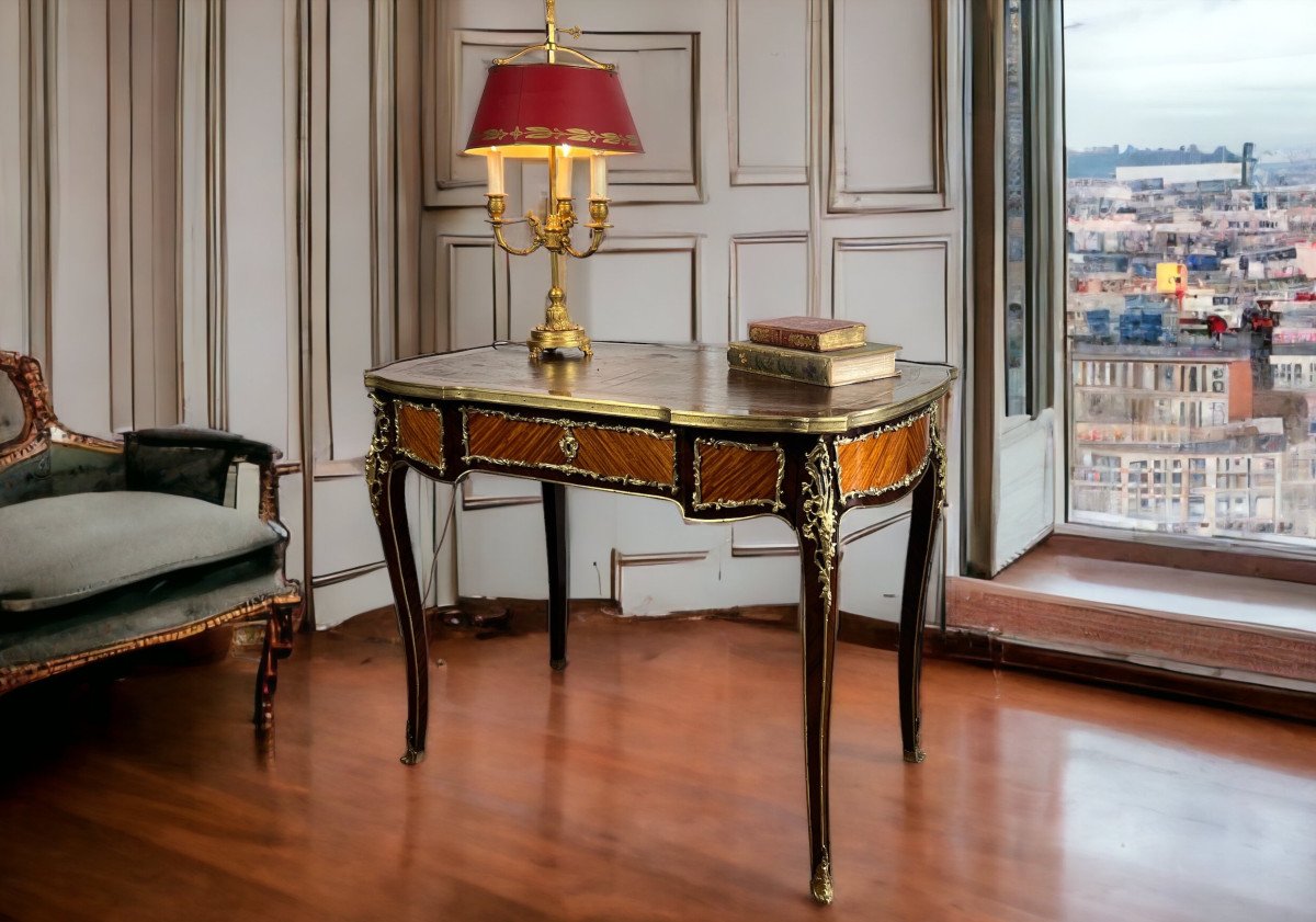 Marquetry Desk Decorated With Gilt Bronze Louis XV Style Napoleon III Period-photo-4