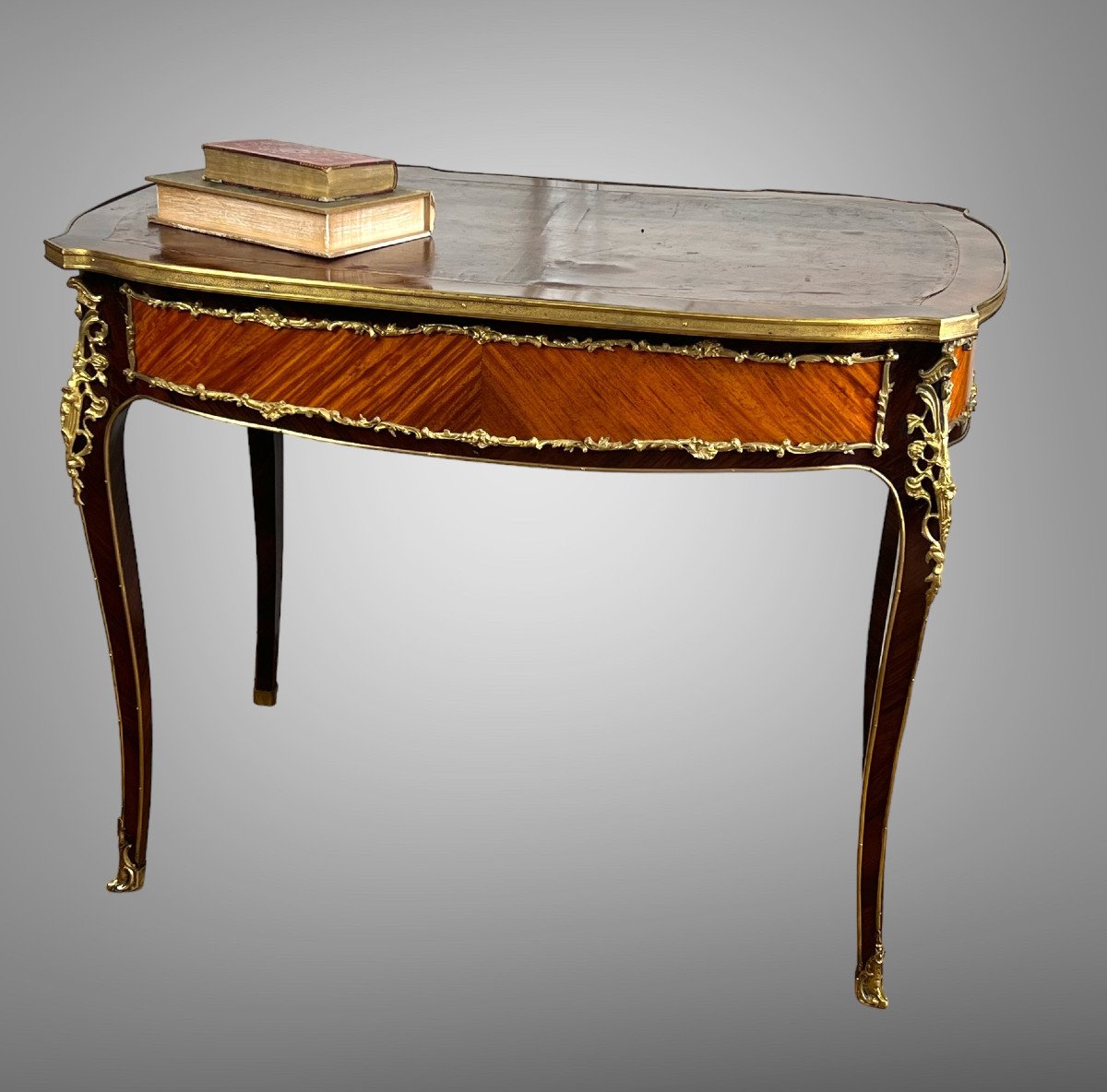 Marquetry Desk Decorated With Gilt Bronze Louis XV Style Napoleon III Period-photo-2