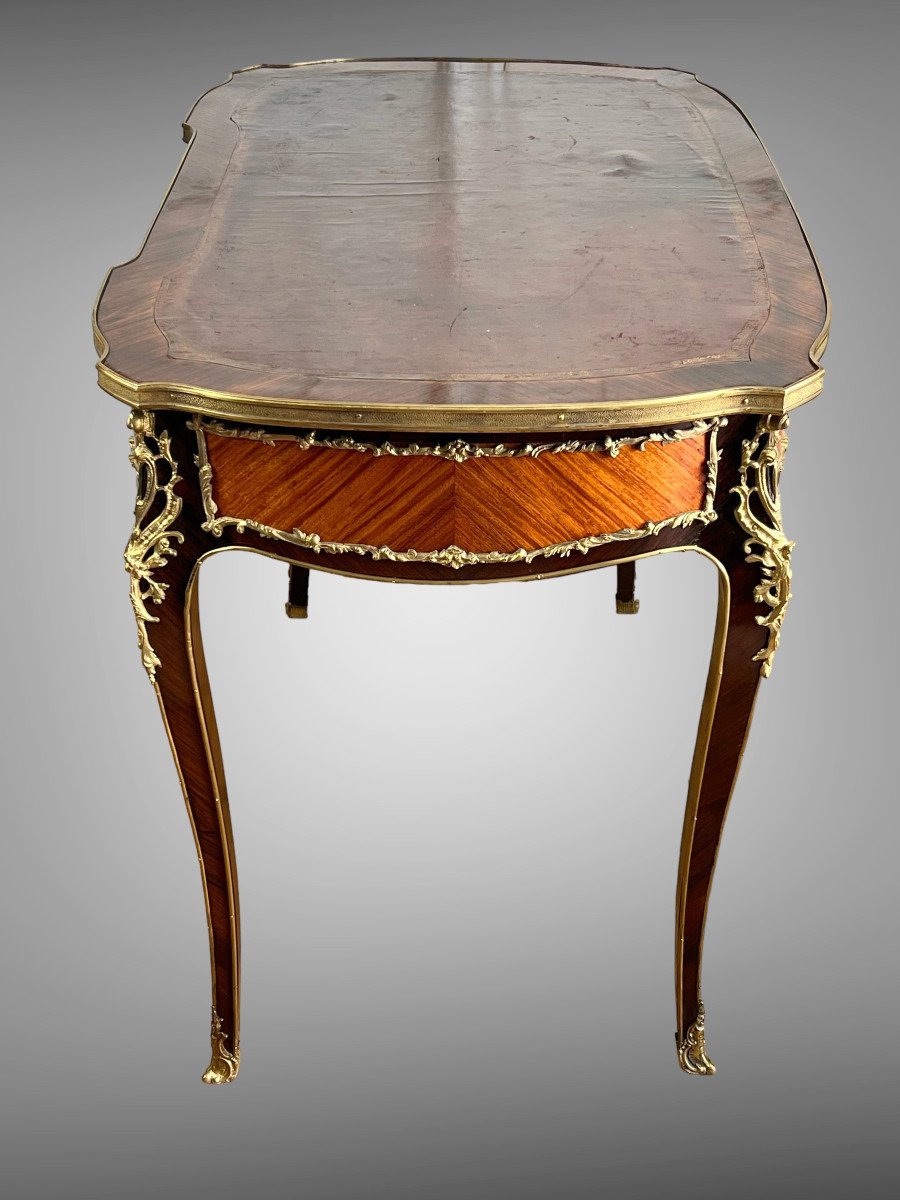 Marquetry Desk Decorated With Gilt Bronze Louis XV Style Napoleon III Period-photo-4