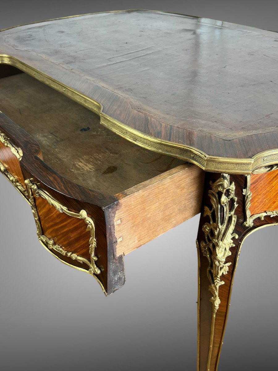 Marquetry Desk Decorated With Gilt Bronze Louis XV Style Napoleon III Period-photo-5