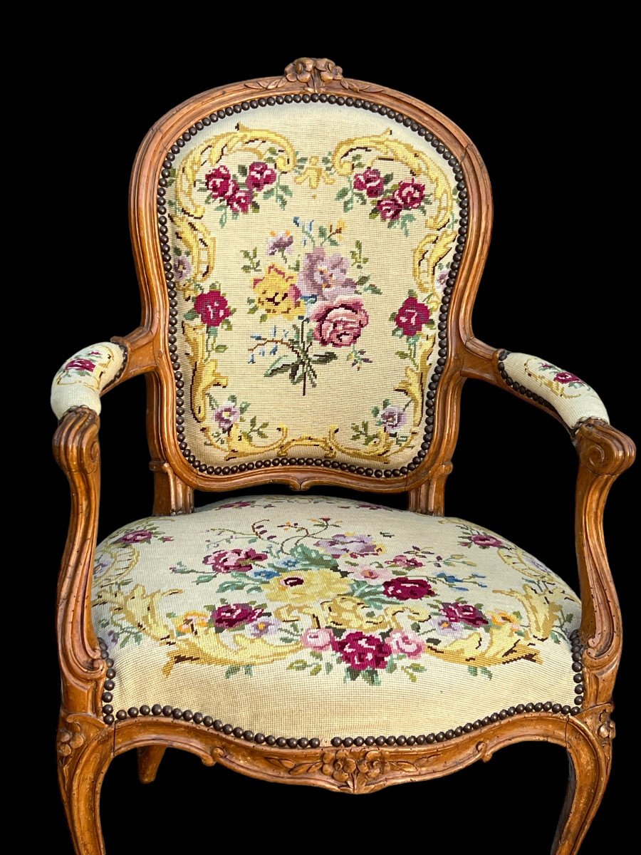 Pair Of Cabriolet Armchairs 18th Louis XV Period In Carved Natural Wood-photo-6