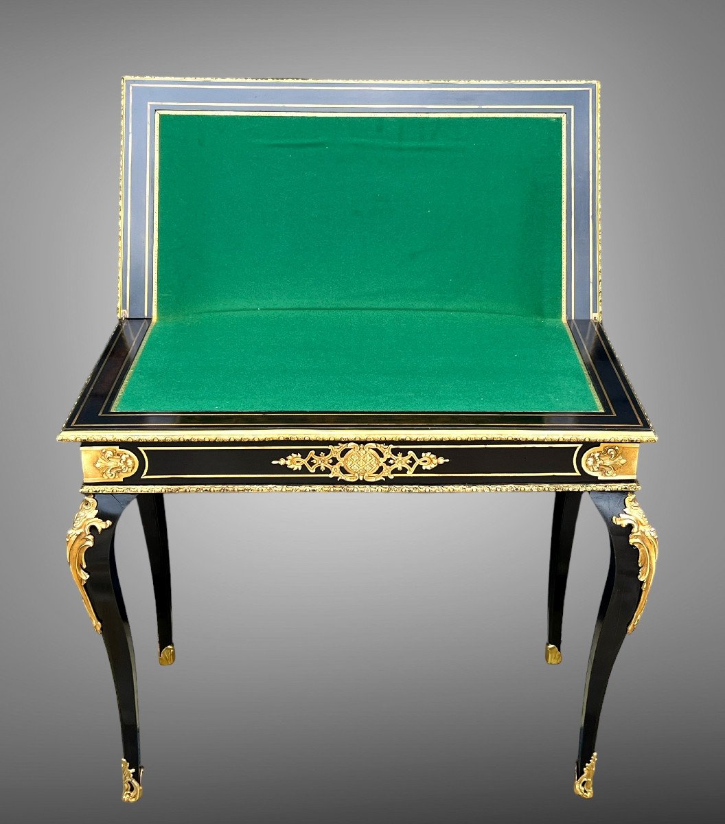 Table A Jeux / Console / époque Napoléon III En Bois Noirci Ornée De Bronze Doré-photo-2