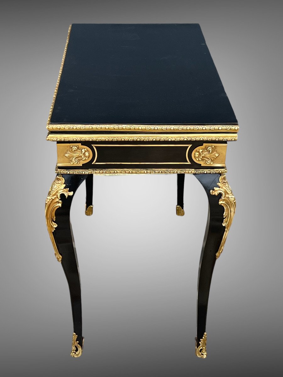 Table A Jeux / Console / époque Napoléon III En Bois Noirci Ornée De Bronze Doré-photo-3