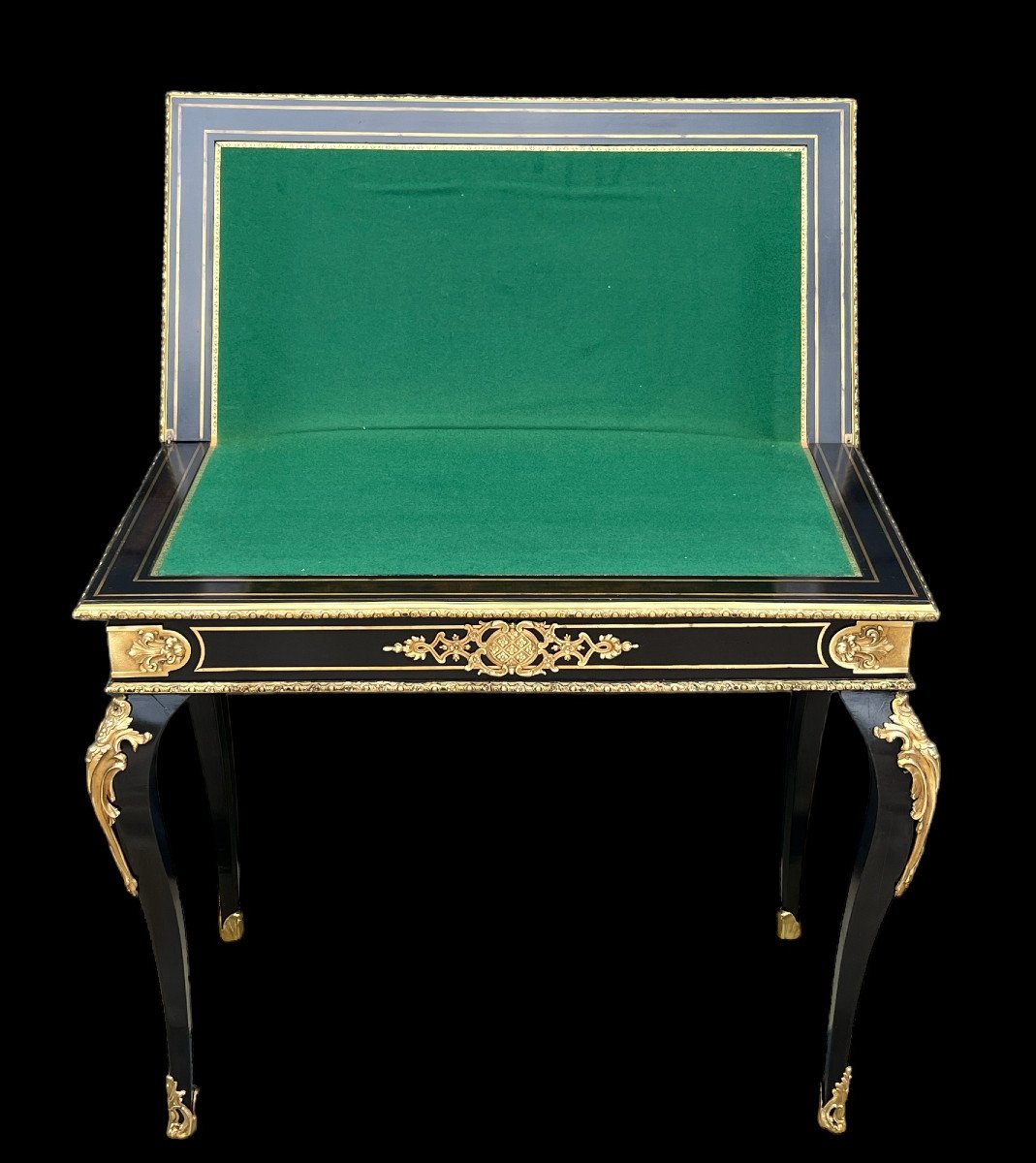 Table A Jeux / Console / époque Napoléon III En Bois Noirci Ornée De Bronze Doré-photo-7