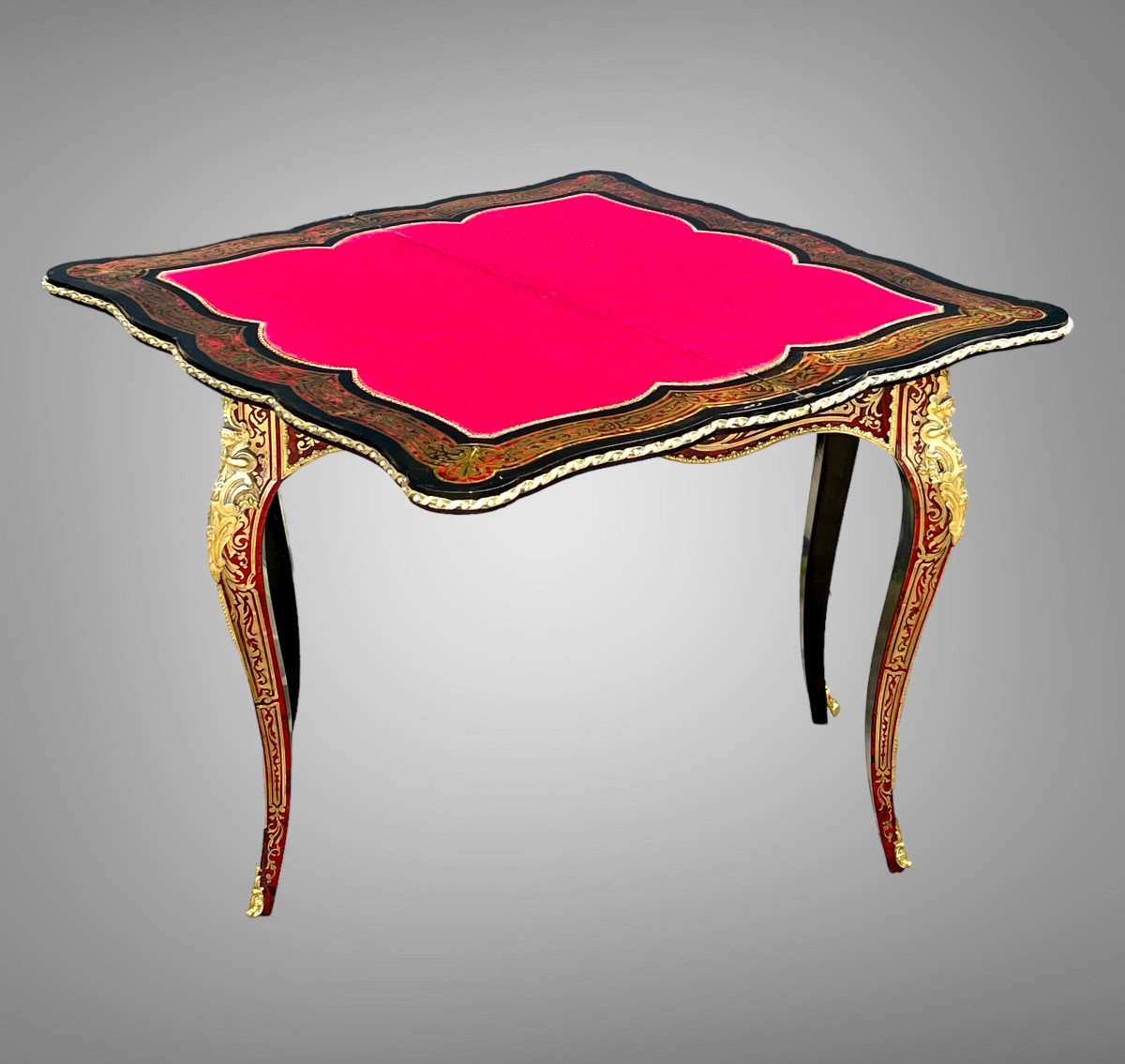 Table A Jeux / Console En Marqueterie Boulle Orné De Bronze Doré Epoque Napoleon III-photo-4