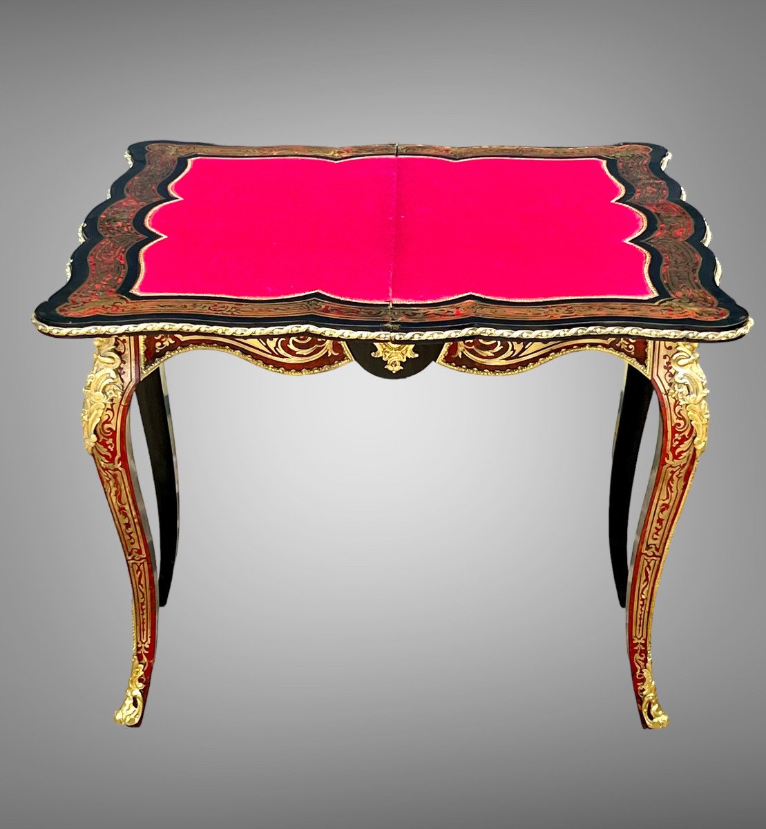 Table A Jeux / Console En Marqueterie Boulle Orné De Bronze Doré Epoque Napoleon III-photo-6