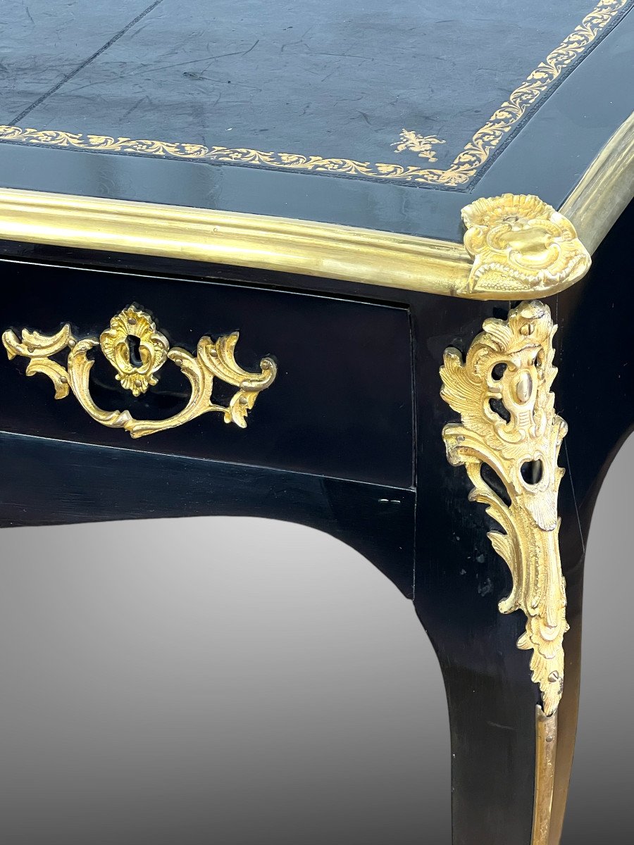 Louis XV Style Flat Desk "attributed To Jansen" In Lacquered Wood Decorated With Bronze-photo-8