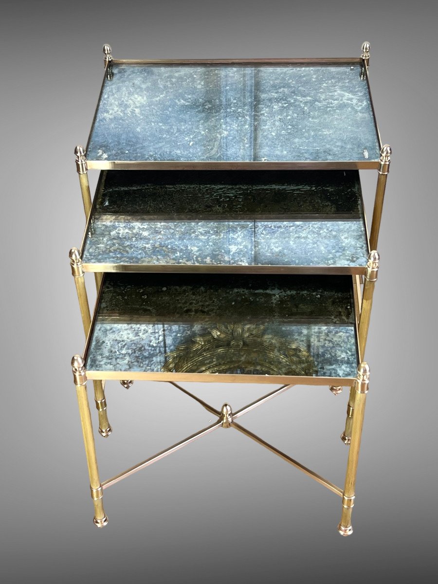 Nesting Table From “maison Bagués 1970” In Gilt Bronze And Glass Tops-photo-6