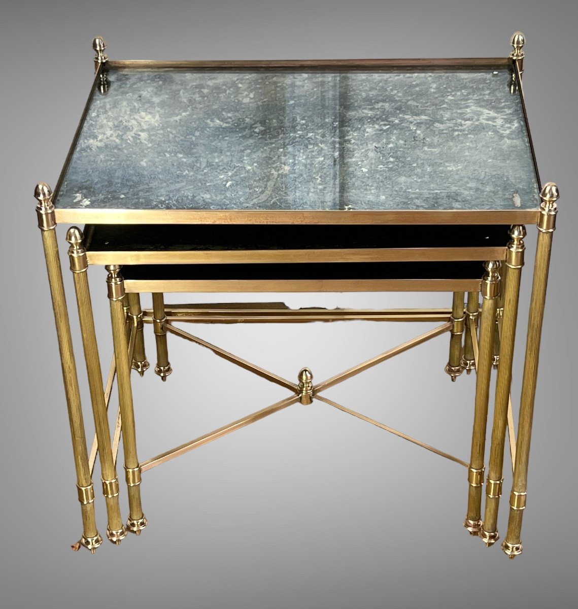 Nesting Table From “maison Bagués 1970” In Gilt Bronze And Glass Tops-photo-7