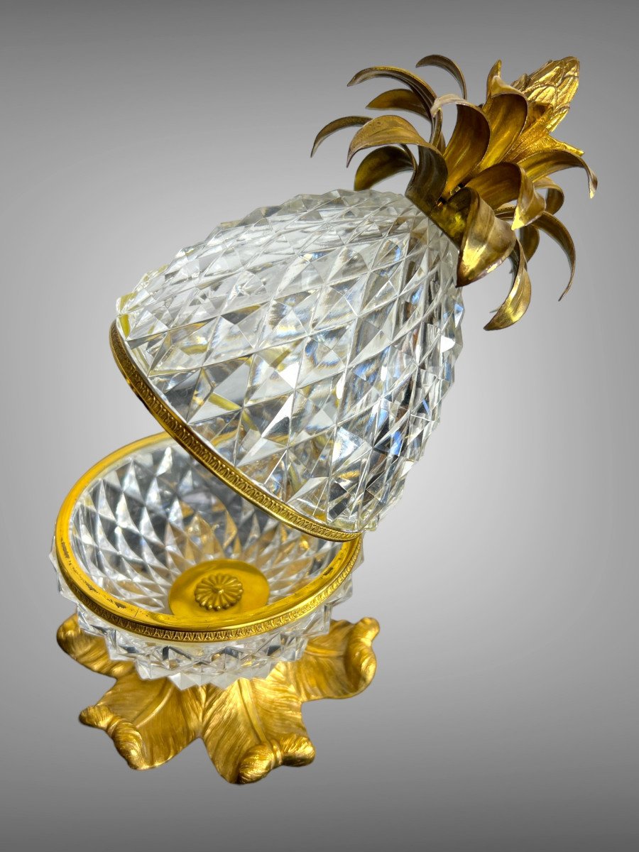 Oeuf En Cristal De Luxe Et Monture En Bronze Doré De La Maison Jansen Année 70-photo-5