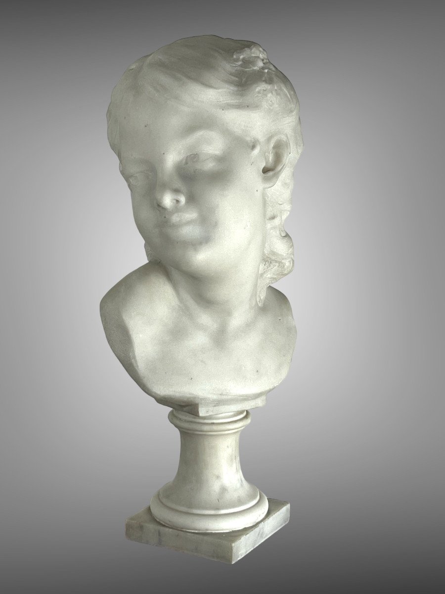 Bust In White Carrara Marble Signed L.varo Representing A Child's Head-photo-3