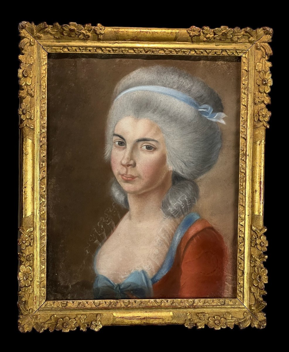 18th Century Pastel Under Glass "quality Portrait Of A Woman" With 18th Century Frame-photo-3