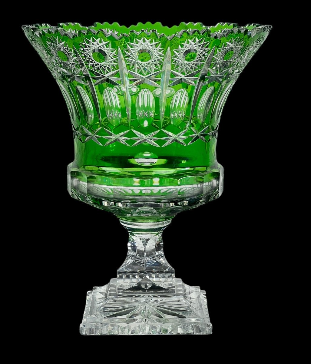 Cup On Green Pedestal In Bohemian Cut Crystal 20th Century-photo-3