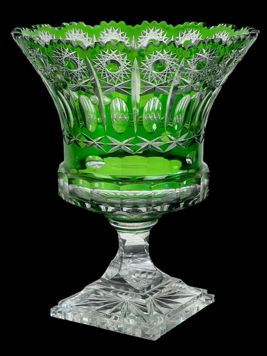 Cup On Green Pedestal In Bohemian Cut Crystal 20th Century