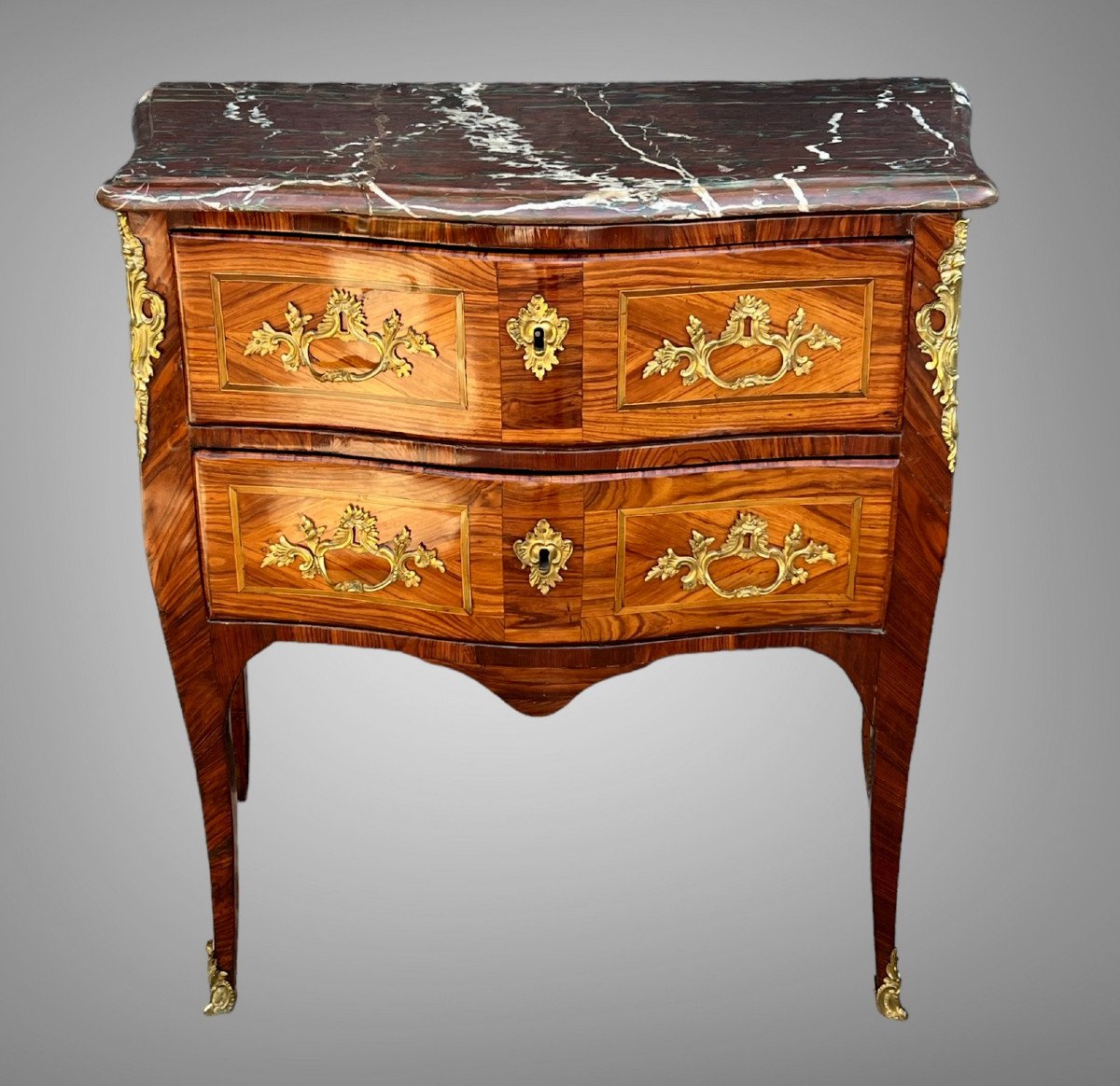 Commode Galbée XVIIIe époque Louis XV Estampillée " Ellaume " En Marqueterie-photo-4