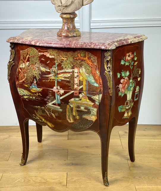 Curved Commode In Coromandel Lacquer Decorated With Gilt Bronze Louis XV Style-photo-2