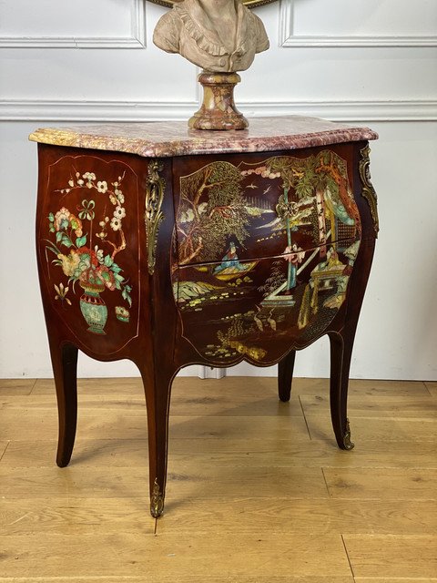 Curved Commode In Coromandel Lacquer Decorated With Gilt Bronze Louis XV Style-photo-8