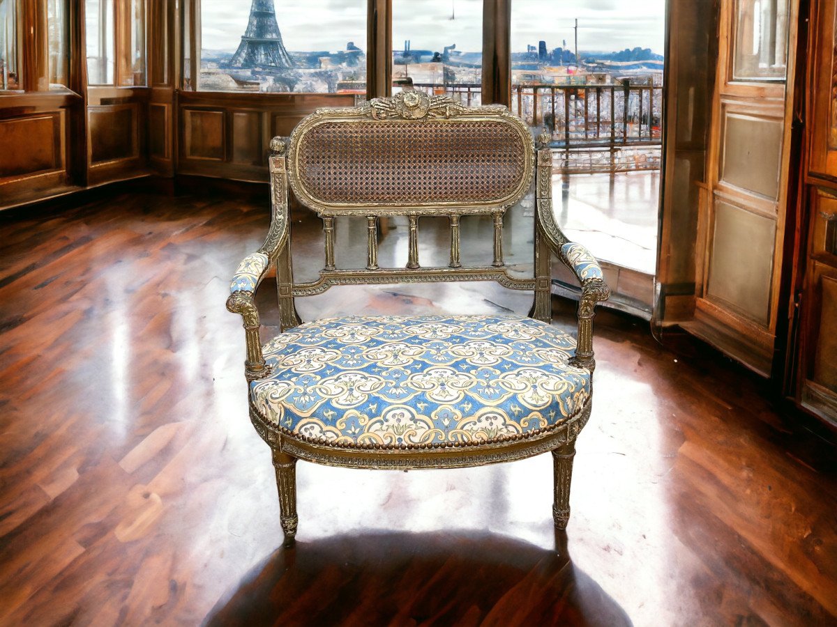 Louis XVI Style “marquise” Armchair In Patinated And Carved Wood From The 19th Century-photo-2