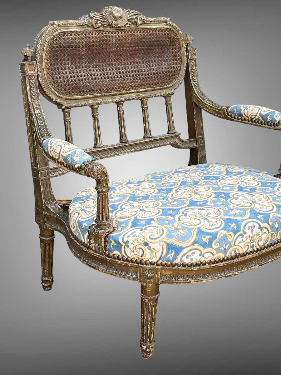 Louis XVI Style “marquise” Armchair In Patinated And Carved Wood From The 19th Century-photo-4