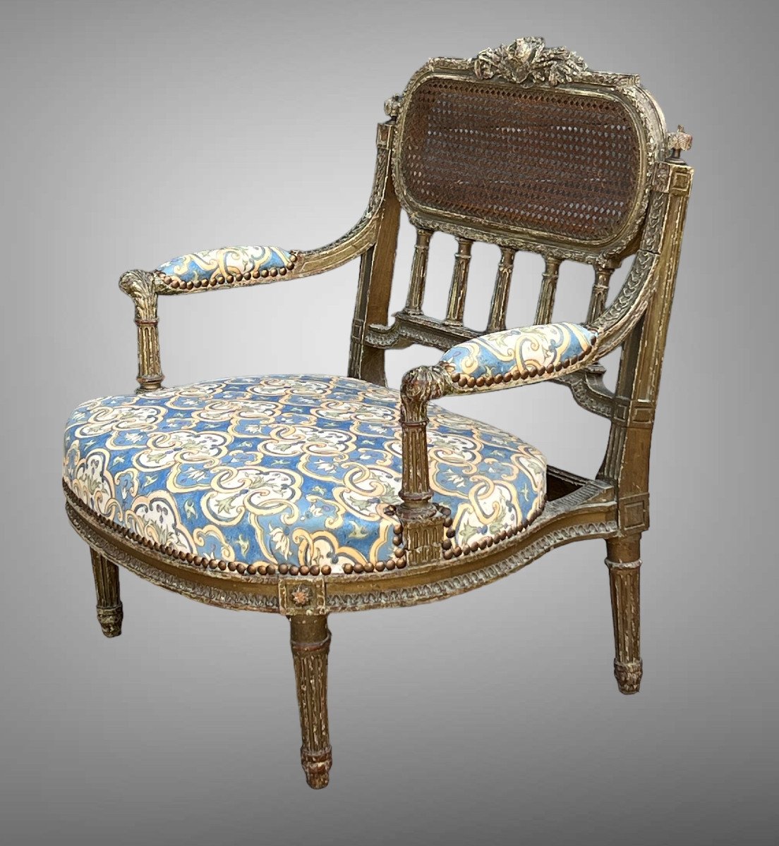 Louis XVI Style “marquise” Armchair In Patinated And Carved Wood From The 19th Century-photo-3
