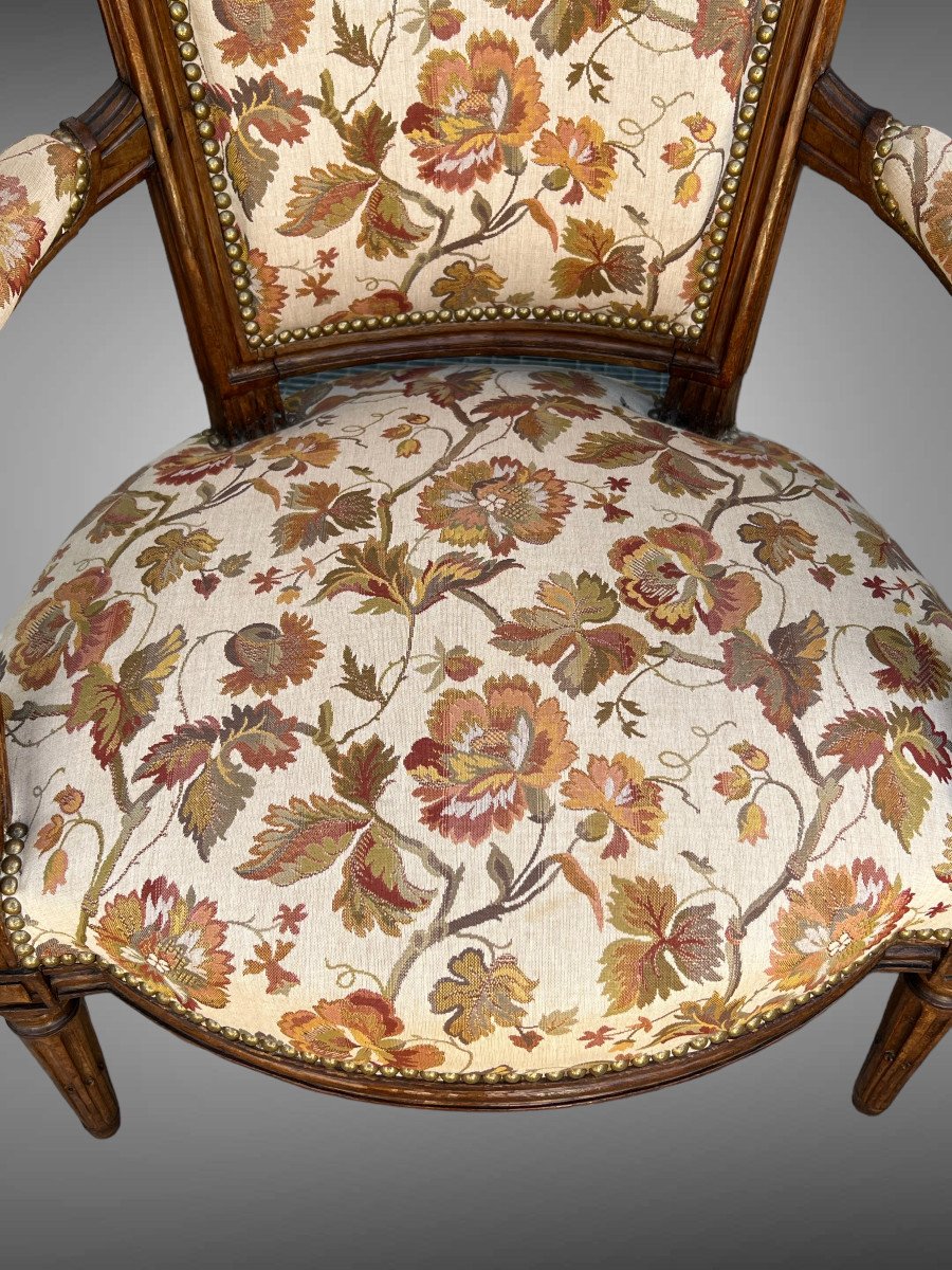 Pair Of 18th Century Louis XVI Cabriolet Armchairs With Upholstered Spade Backs-photo-2