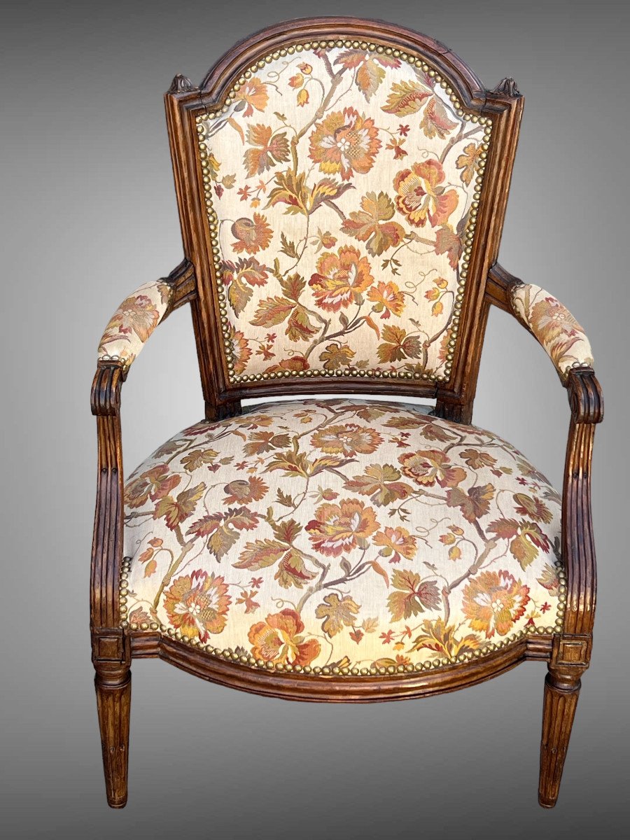 Pair Of 18th Century Louis XVI Cabriolet Armchairs With Upholstered Spade Backs-photo-3