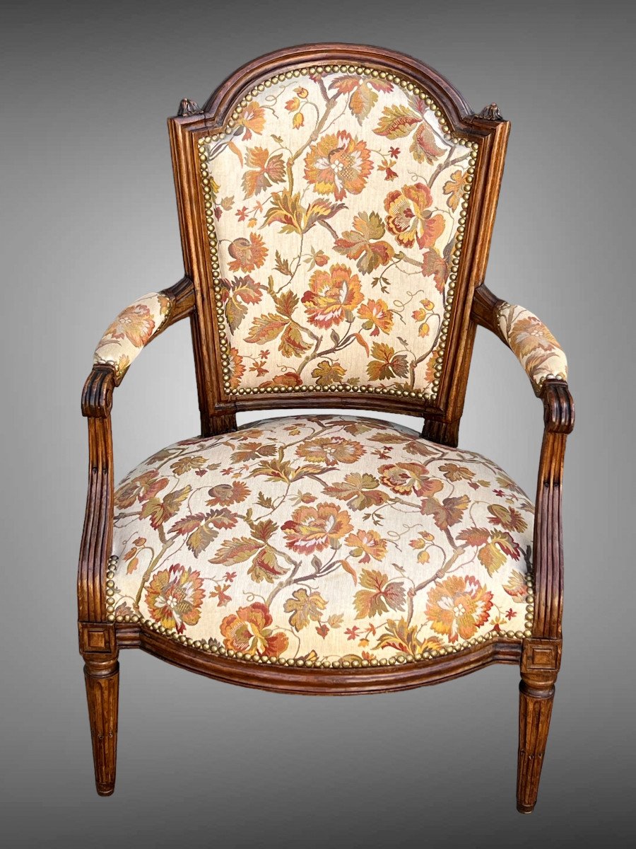 Pair Of 18th Century Louis XVI Cabriolet Armchairs With Upholstered Spade Backs-photo-7