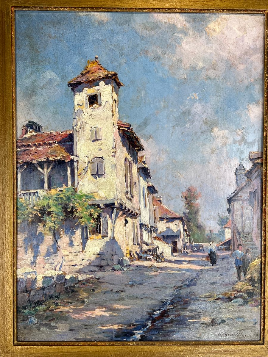 Painting / Oil On Panel By Georges Serrier 1852 / 1949 (rue De Village)-photo-1