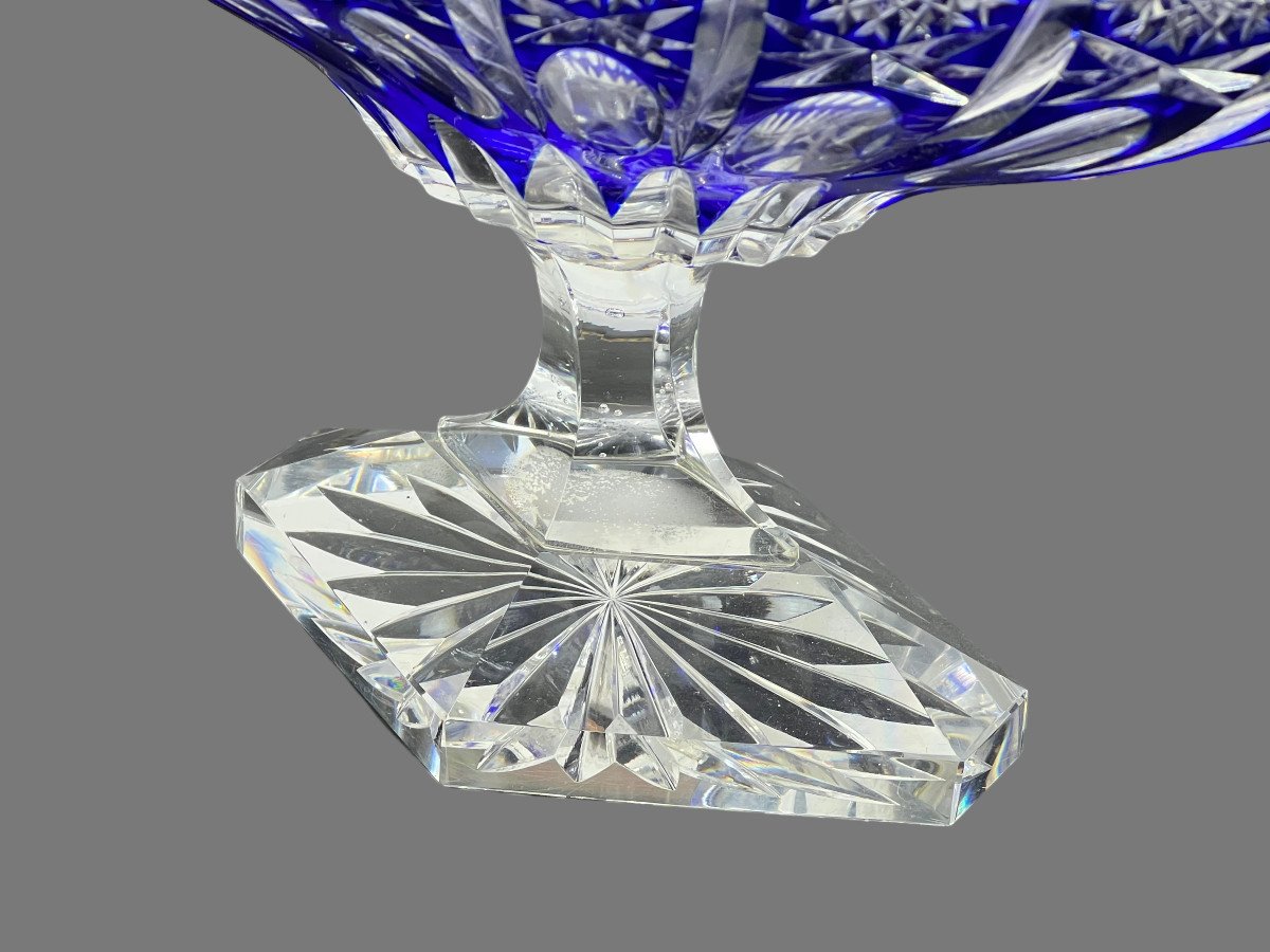 Pair Of Cups On Blue Pedestal In Bohemian Cut Crystal-photo-2