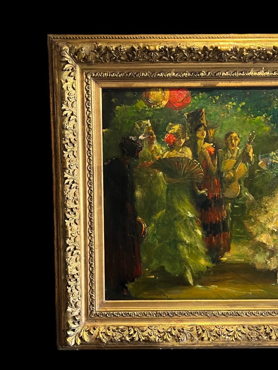 Painting/oil On Canvas “flamenco Dancers” By Albert Emile Delluc”-photo-4