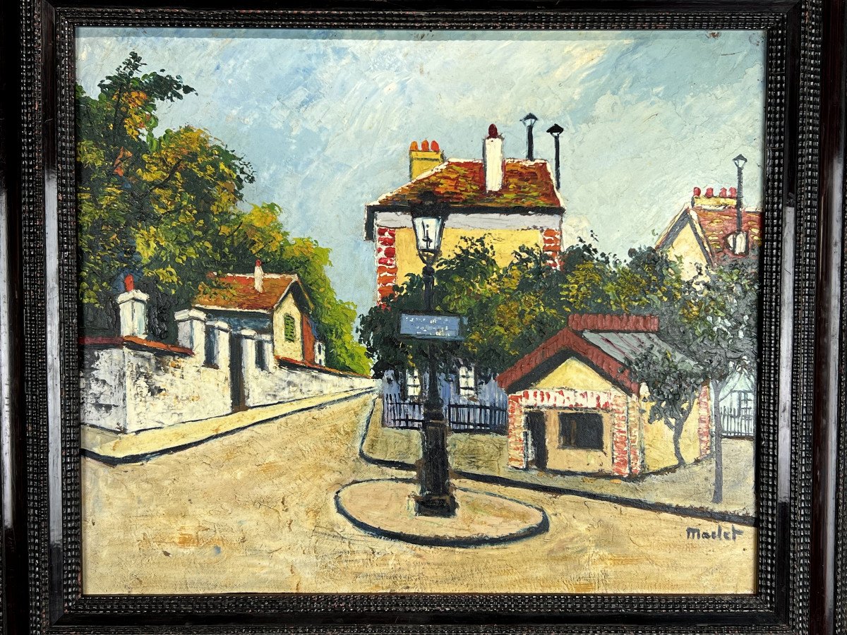 Maclet Elisée ( 1881 /1962 ) Peinture / Huile Sur Carton "reverbere A Montmartre-photo-2