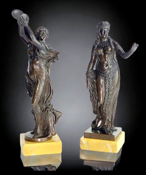 Paire De Danseuses Orientale En Bronze Signée J. Clesinger (1814-1883) Du XIXe-photo-3
