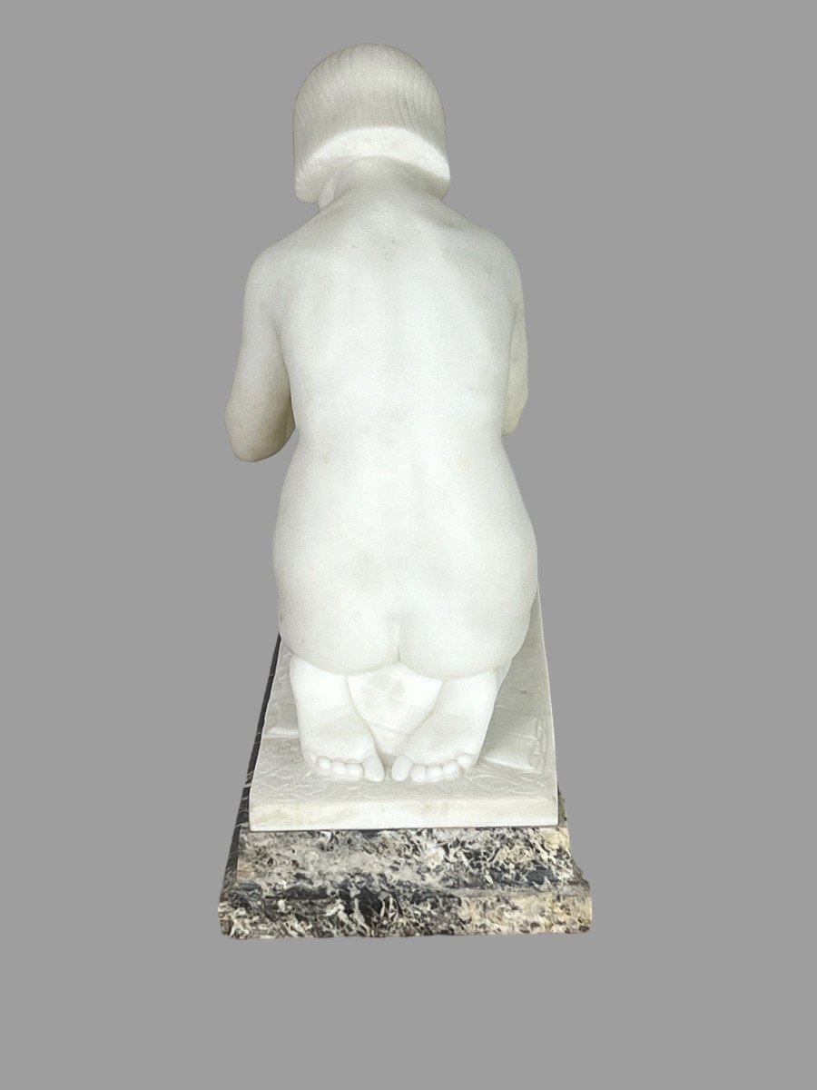 “guglielmo Pugi” Sculpture In White Art Deco Marble (snake Charmer)-photo-7