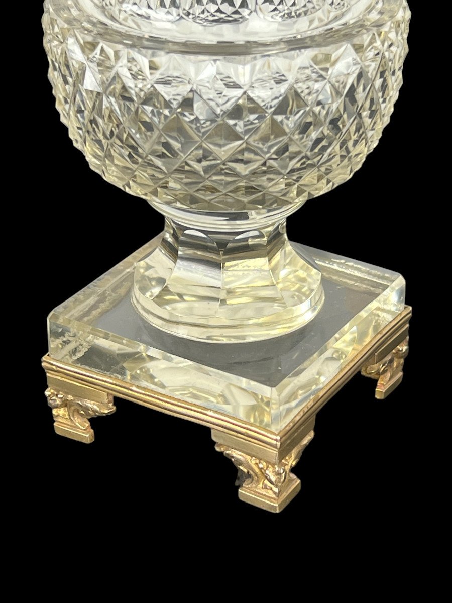 Pair Of Antique Baccarat Vases From The 19th Century Medicis Shape In Cut Crystal-photo-5