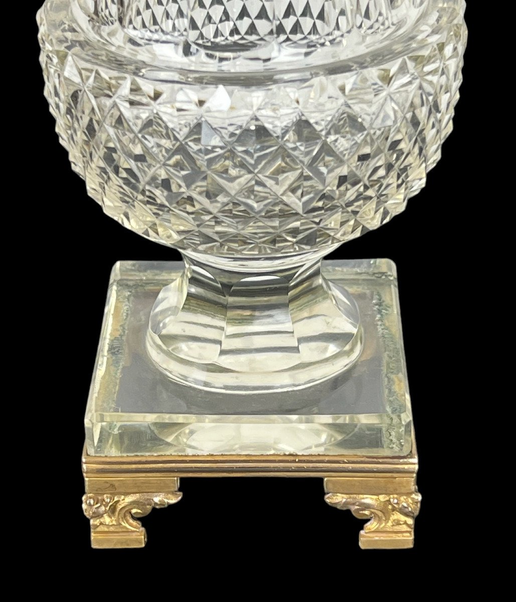 Pair Of Antique Baccarat Vases From The 19th Century Medicis Shape In Cut Crystal-photo-6